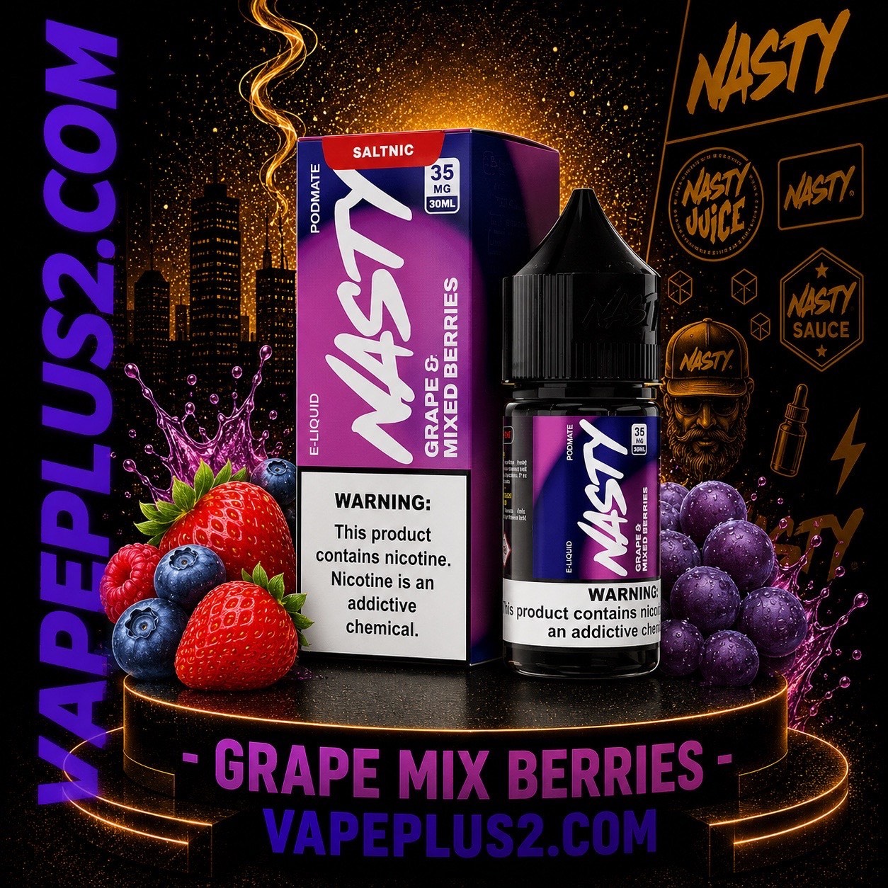 سالت انگور بلوبری تمشک نستی | NASTY PODMATE GRAPE & MIX BERRIES