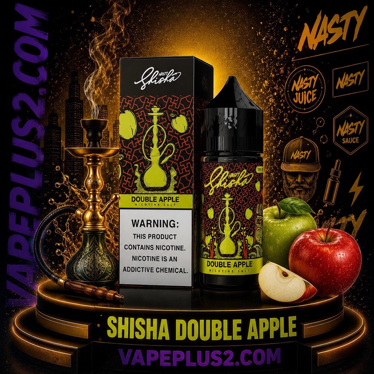 نیکوتین سالت قلیانی دو سیب نستی | Nasty Shisha Double Apple Salt (30ml)