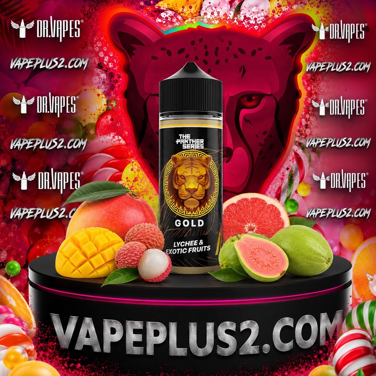 جویس دکتر ویپز 120 میل انبه لیچی گوآوا | DR.VAPES GOLD PANTHER 120ML